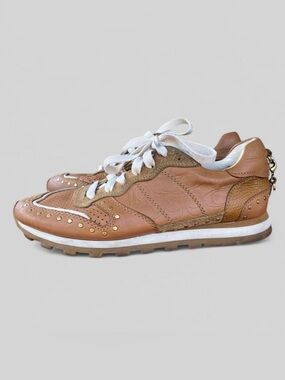 Coach C118 Runner Brown Signature Leather Sneakers Gold Rivets Charms Women's